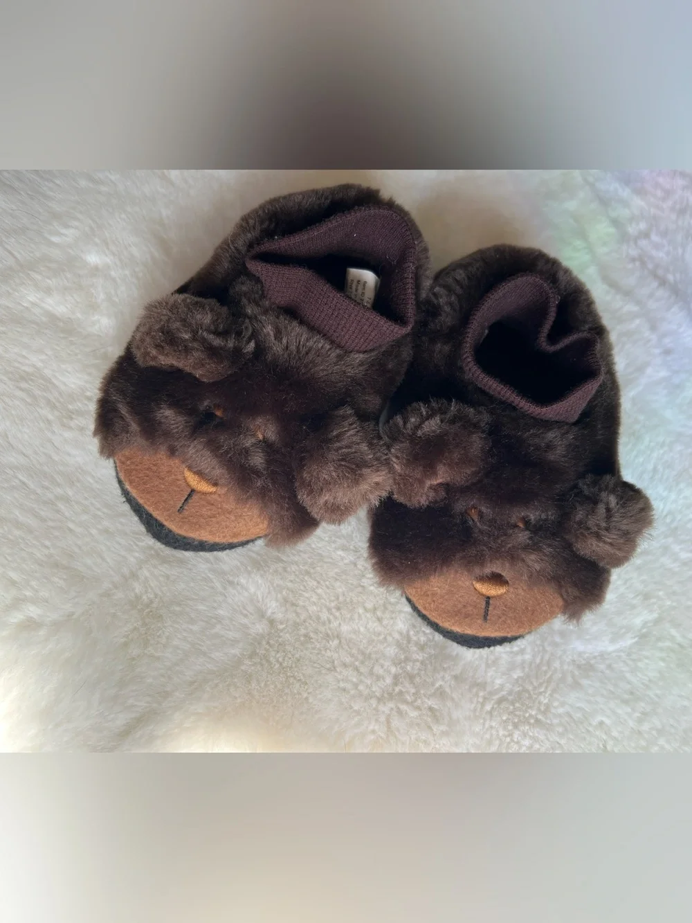 L.L.Bean Toddler Brown Bear Plush Slippers Size 7-8c Non-Slip Soft Cozy